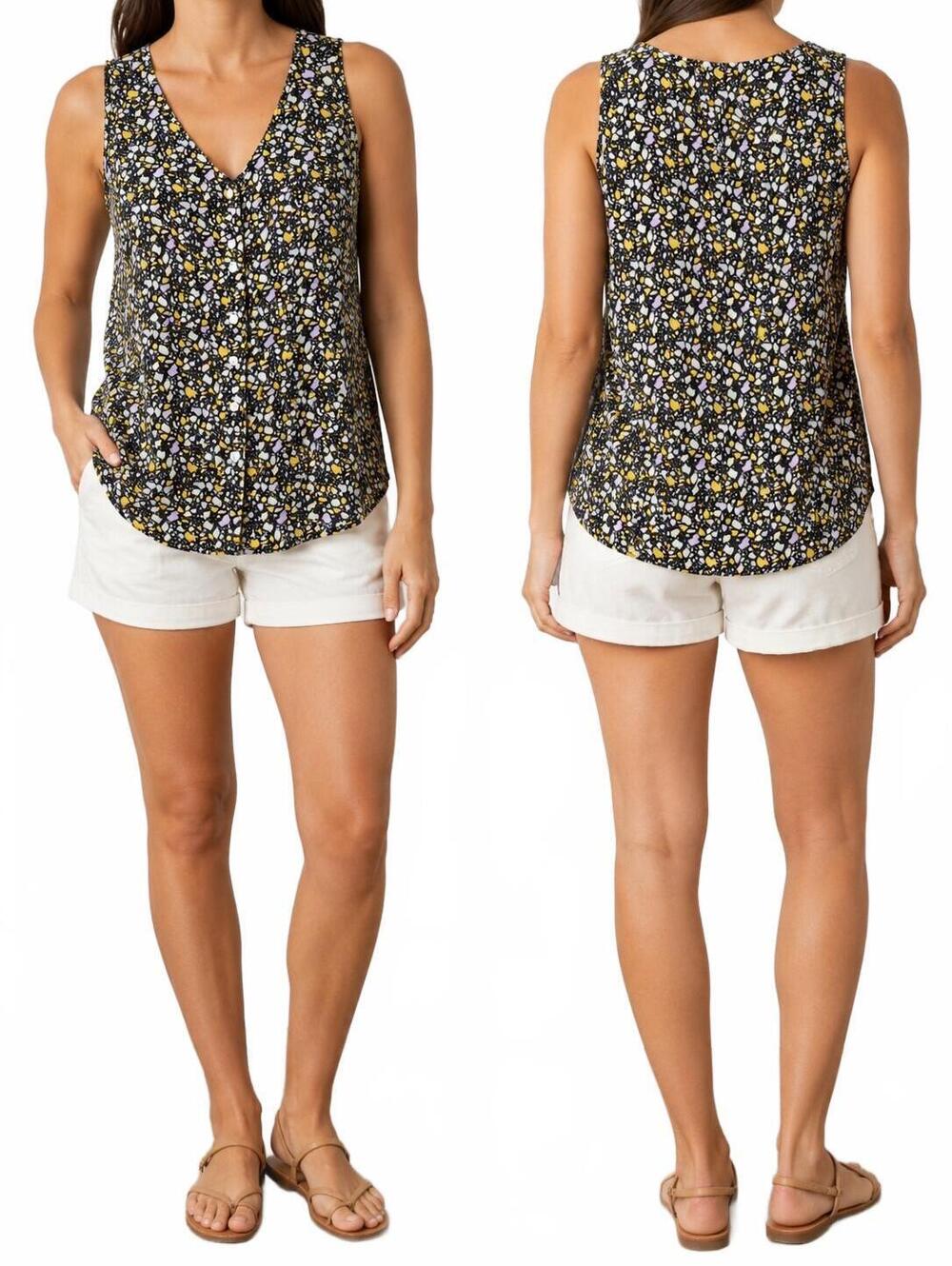Kavu Women's Sleeveless Blouse In Size Small Featuring A Black Background With